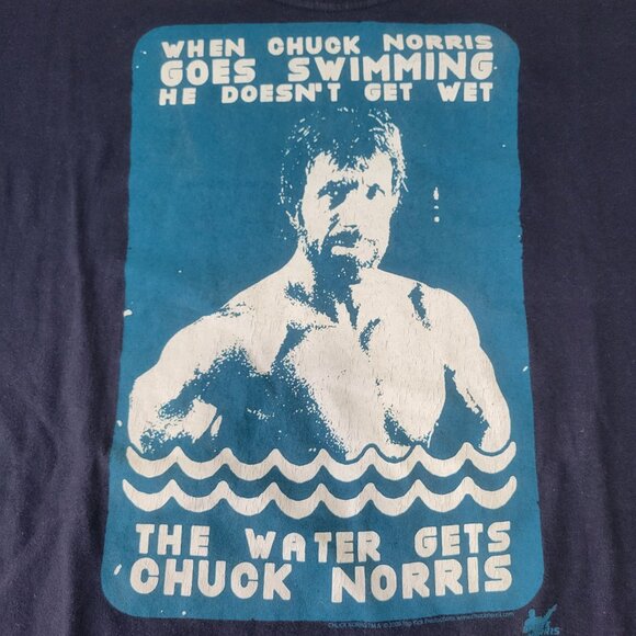 Ripple Junction CHUCK NORRIS Doesn't Get Wet Blue Shirt sz XXL 2X Y2K 2009 Funny - Picture 2 of 5